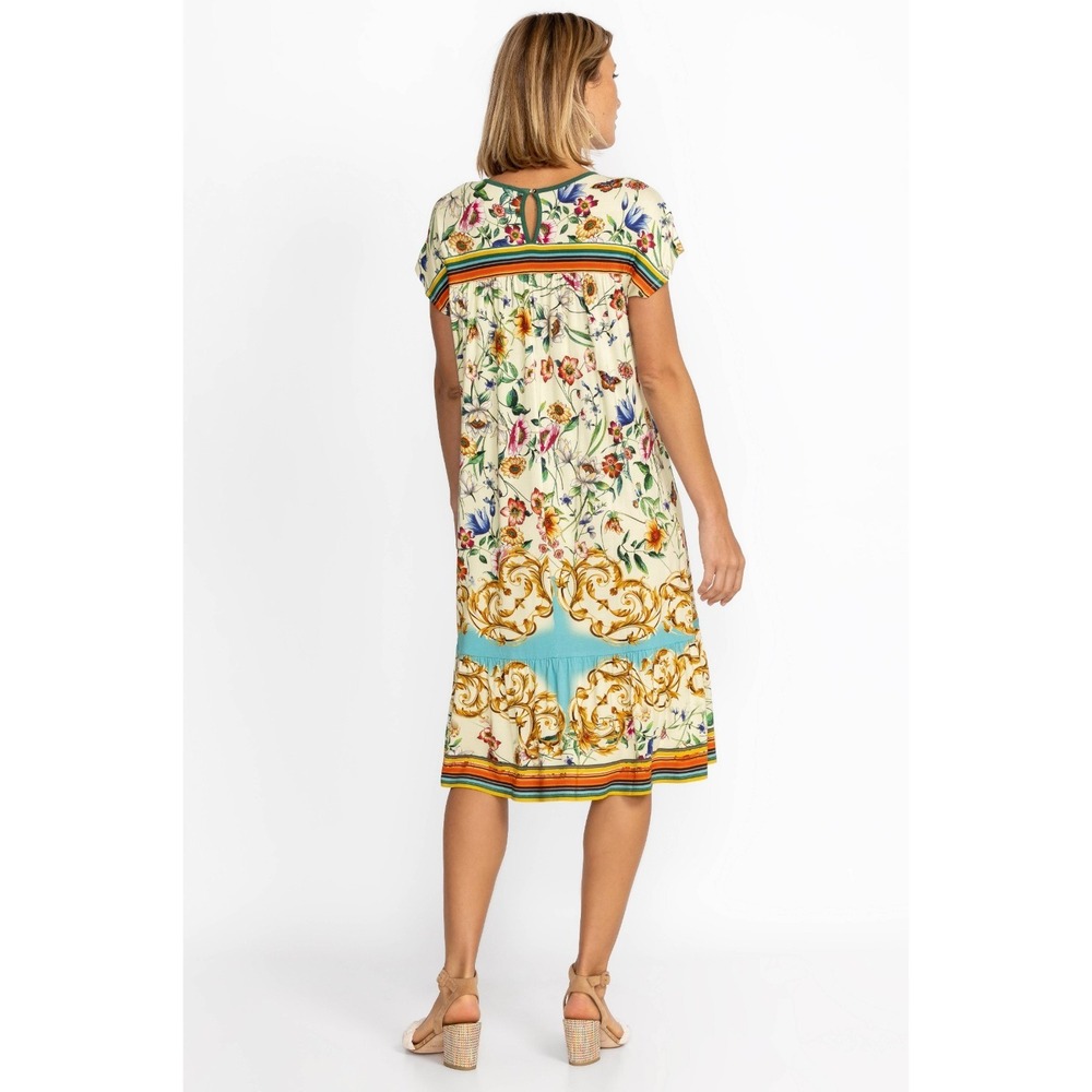 Johnny Was Felix Trapeze Midi Dress Floral Medium SS V-Neck Stretch Bamboo Blend - Picture 12 of 16
